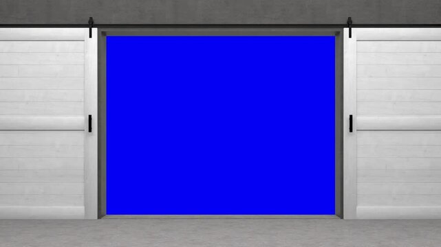 open sliding door with bluescreen in the background - 3D Rendering 4k