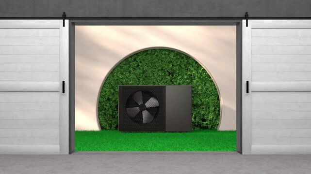 rotating fan of a heat pump energy as a heater and alternative energy - 3D Animation 4k