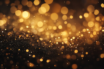 Elegant Golden Glow on a Dark Background: The Magic of Sparkle and Light for Creating an Atmospheric New Year and Christmas Mood