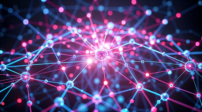 Abstract Network of Glowing Lines and Nodes