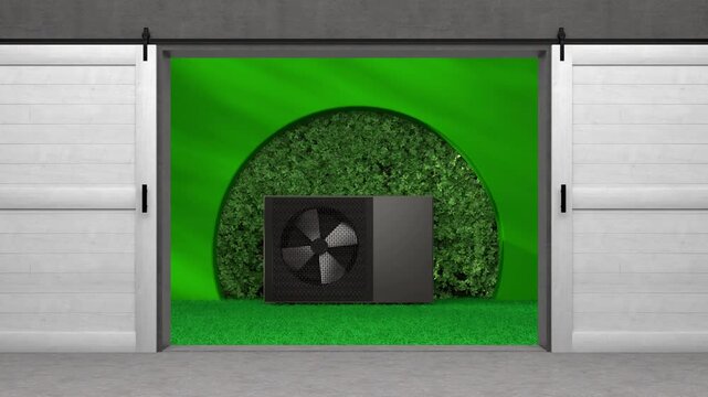 rotating fan of a heat pump energy as a heater and alternative energy - 3D Animation 4k