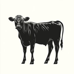 Fototapeta premium Silhouetted black calf, standing, facing forward, side view.