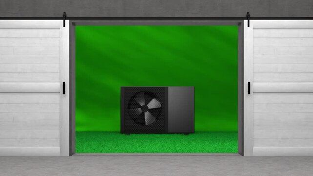 rotating fan of a heat pump energy as a heater and alternative energy - 3D Animation 4k