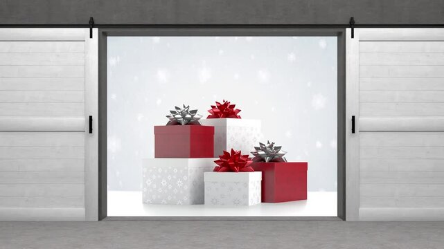 falling snowflakes with christmas decoration - 3D rendering 4K
