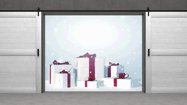 falling snowflakes with christmas decoration - 3D rendering 4K