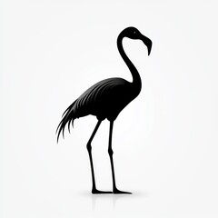 Naklejka premium Black silhouette of a flamingo standing on one leg against a white background. (1)