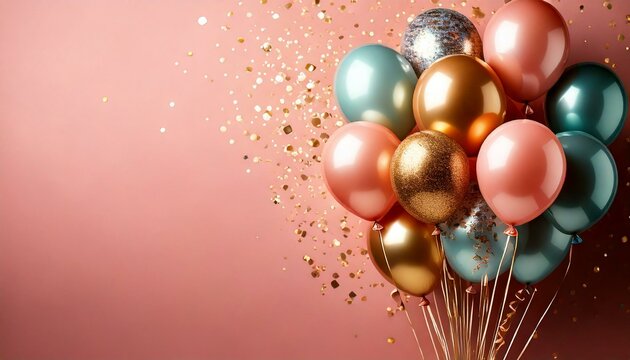 Generated image : ballons de baudruche sur fond rose pale