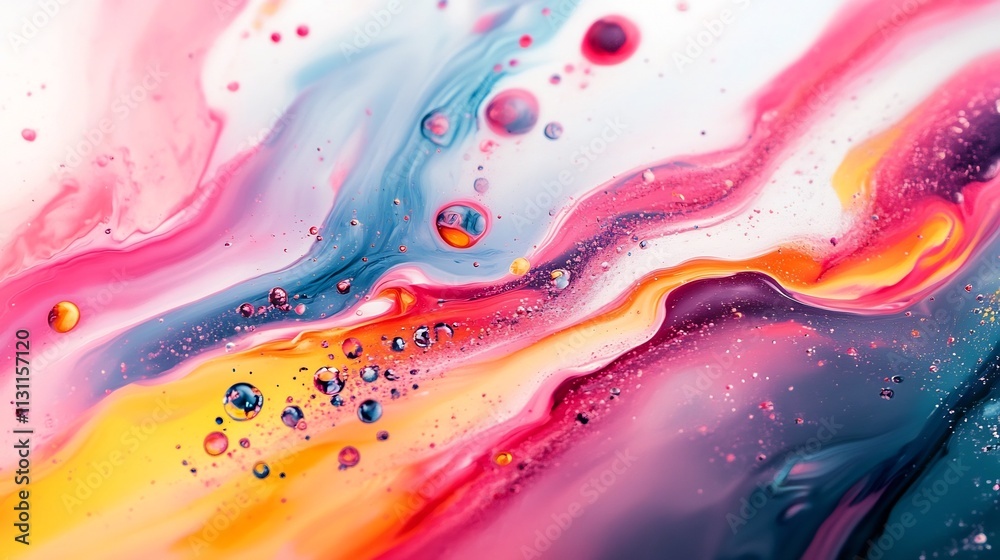 Poster mesmerizing abstract composition of multicolored liquid splash forming dynamic energetic patterns in