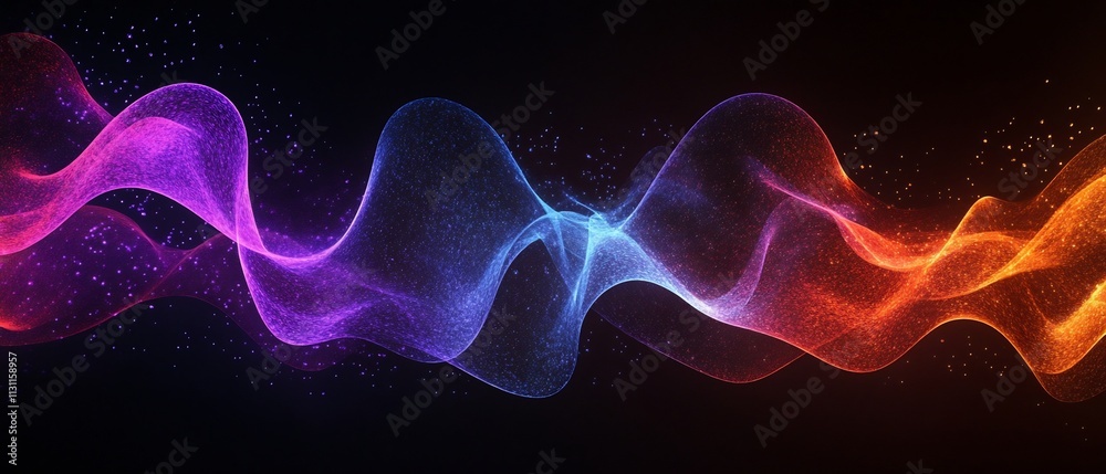 Poster intonation rich blending light and color in flowing dynamic waveforms