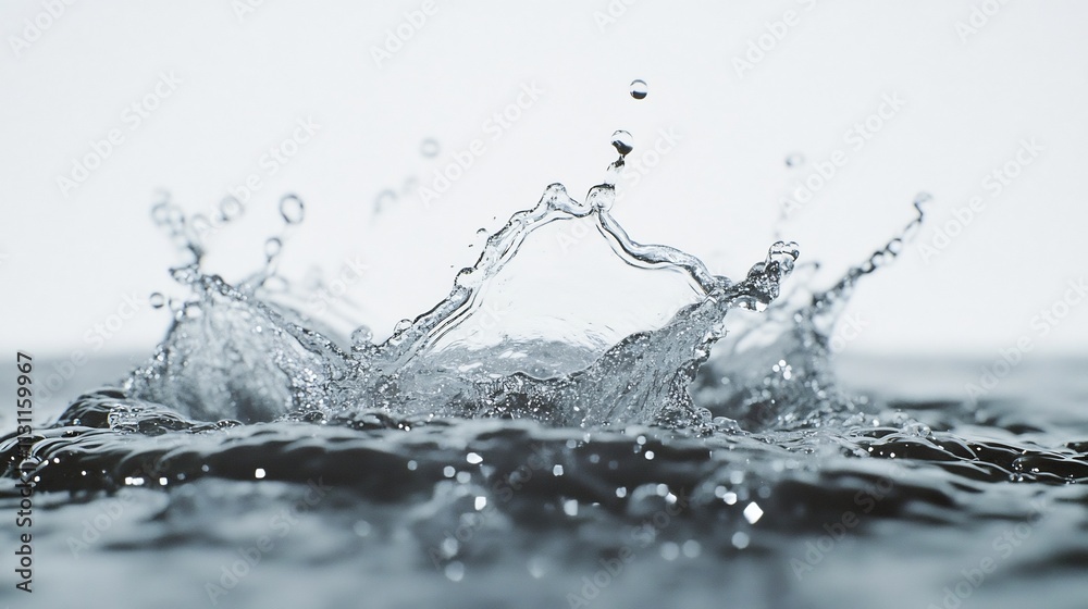Poster splashing clear water droplets with glimmering sparkles creating a dynamic and tranquil scene on a c