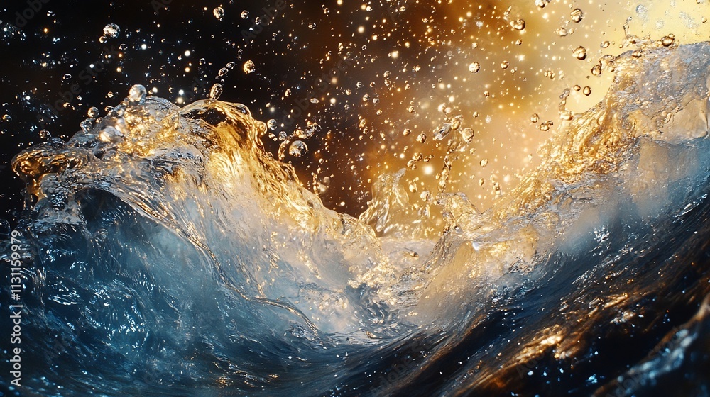 Poster sparkling water droplets splash with vibrant light highlights creating a captivating and refreshing 