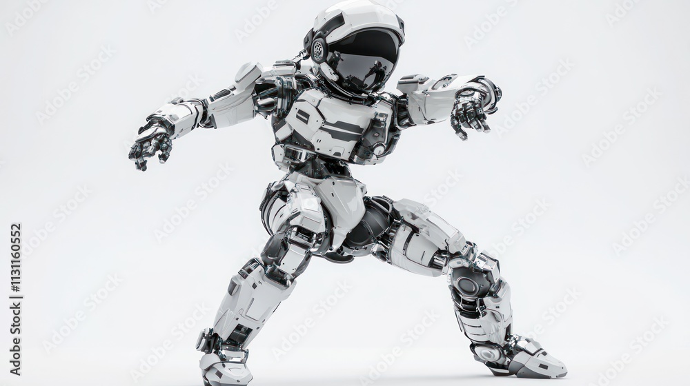 Fototapete a futuristic humanoid robot in a dynamic pose, showcasing advanced design and technology.