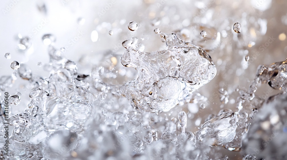 Poster captivating crystalline water droplets splashing and dancing in dynamic motion creating a mesmerizin