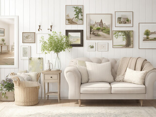 Living room gallery wall, home decor and wall art, framed art in the English country cottage inter