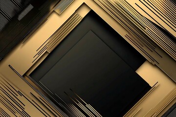 Obraz premium Abstract dark geometric background featuring glowing golden lines and sparkles, creating a modern, futuristic, and elegant design.