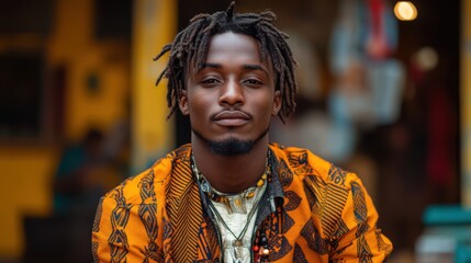 Fototapeta premium African Man with Dreadlocks Wearing Traditional Clothing