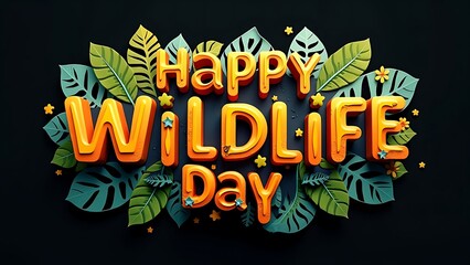 happy Wildlife Day 3d text effect style design with background