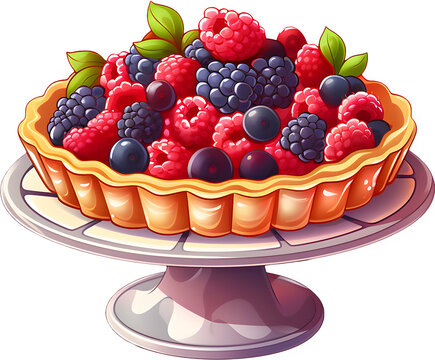 recommend clip art: Round mixed berry pie on a cake stand. 케이크 스탠드에 올려진 원형 믹스베리 파이