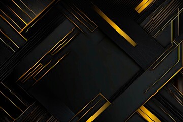 Obraz premium Abstract dark geometric background featuring glowing golden lines and sparkles, creating a modern, futuristic, and elegant design.