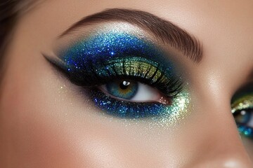 Obraz premium Close-up of glittery blue fantasy makeup.