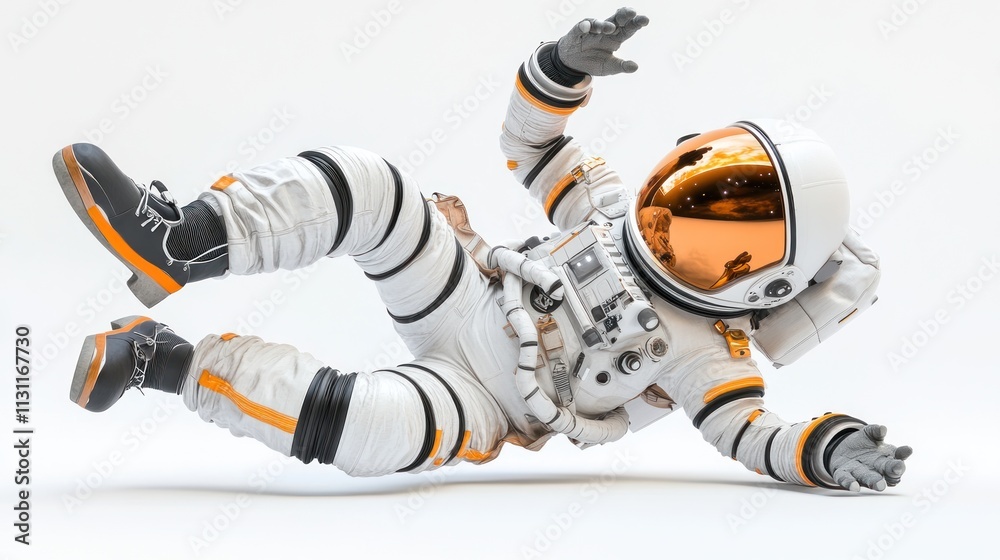 Aufkleber an astronaut in a white space suit appears to float or fall against a white background.