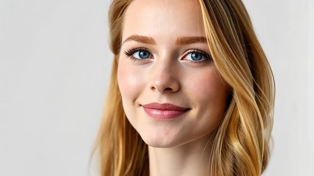 Portrait of ginger young woman with orange hair on white studio background