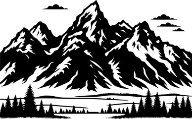 Obraz premium Black and white mountain range illustration.