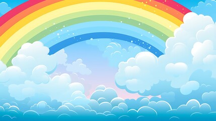 Fototapeta premium A vibrant rainbow arcs over fluffy clouds in a bright blue sky.