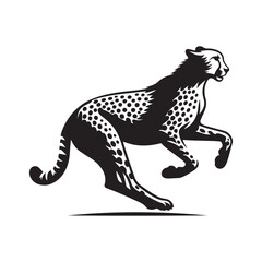 Fototapeta premium Cheetah running at full speed silhouette vector art black color design and solid white background 