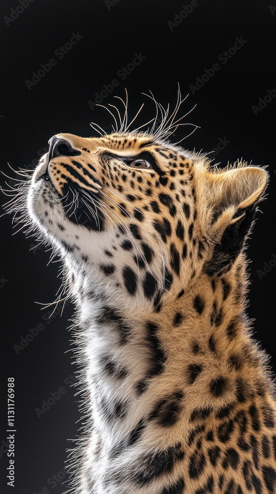 Poster A close-up of a leopard's face, showcasing its distinctive spots and expressive features.