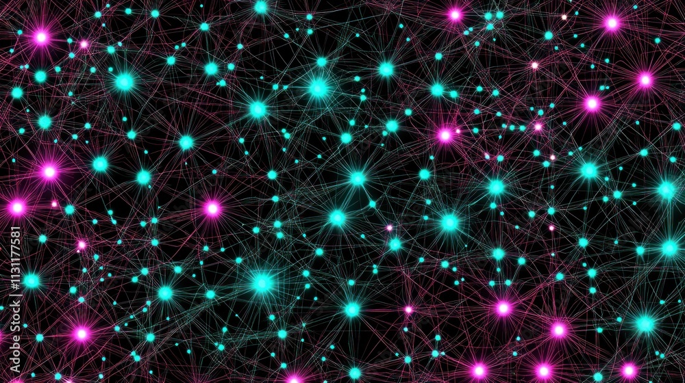 Aufkleber Abstract network visualization with glowing nodes and connections in vibrant colors.