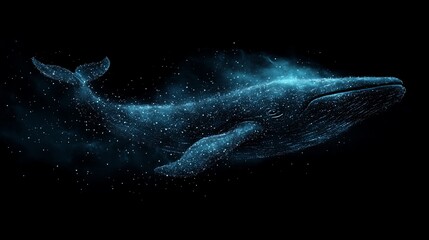 Glowing blue whale illustration, digital art.