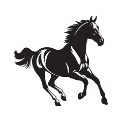 Horse galloping silhouette vector art black color design and solid white background 
