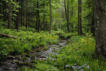 Tranquil Riverbank. Lush plant community by the flowing water