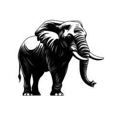 Black and white illustration of an African elephant.