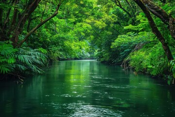 Obraz premium Tranquil Lake in a Lush Green Landscape. Serene nature in springtime