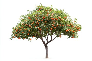 Orange tree with ripe fruit on white background.