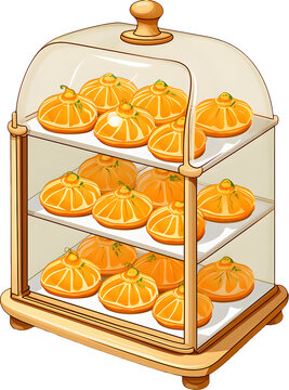 recommend clip art: Orange tart in a glass-covered display case. 유리뚜껑으로 덮은 진열장 속 오렌지 타르트
