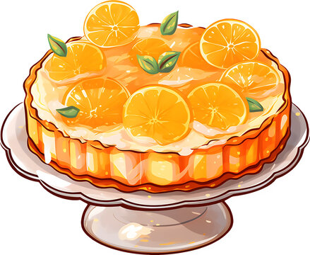 recommend clip art: Circular orange tart on a cake stand. 케이크 스탠드에 담긴 원형의 오렌지 타르트
