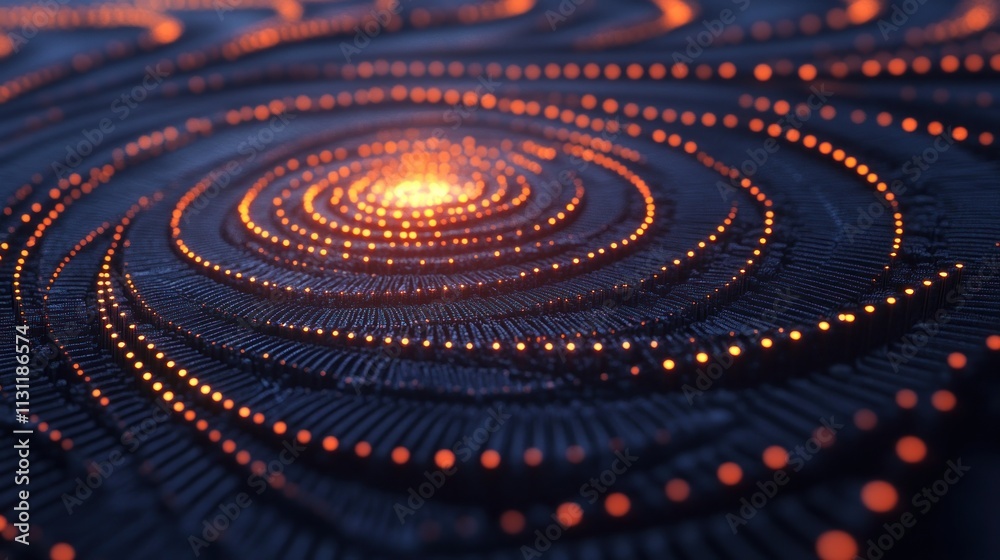 Poster A mesmerizing spiral pattern with glowing dots, evoking a sense of depth and movement.