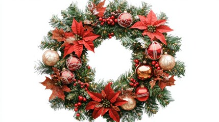 Fototapeta premium Vector Christmas wreath PNG. Decorated Christmas wreath on a transparent background. Christmas decoration.