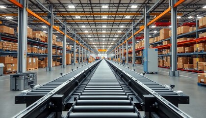 Naklejka premium Modern Warehouse Interior Conveyor Belt Logistics Storage Industry