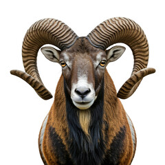 Obraz premium Mouflon isolated on transparent background png, portrait