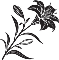 Vintage black and white floral design element featuring a vector pattern of flowers, leaves, and swirls for an elegant nature silhouette tattoo or spring ornament illustration