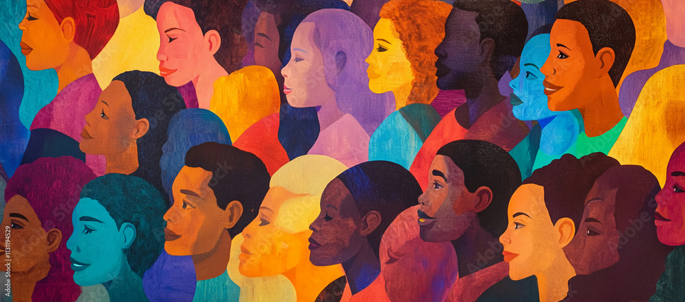 Leinwandbilder vibrant depiction of diverse faces in a colorful arrangement celebrating unity and identity in a com