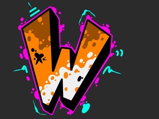graffiti font w, letter w with a cool graffiti style with bright colors