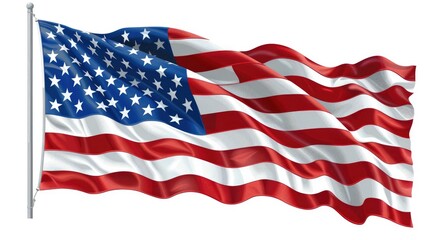 Fototapeta premium USA flag soaring on a flagpole under a clear blue sky, symbolizing freedom and unity