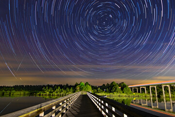 Star trails over the Satilla River in Woodbine, Georgia.
