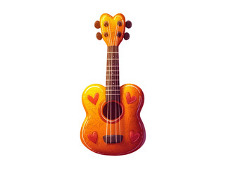 Obraz premium Colorful Cartoon Guitar with Hearts on Transparent Background