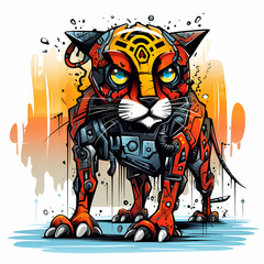 Obraz premium Cybernetic Jungle Cat: A Fusion of Nature and Technology